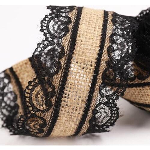 2M 5cm Natural Jute Burlap Ribbon Rustic Vintage Wedding Decor Hessian Black Lace Jute Roll Merry Christmas Party Supplies DIY