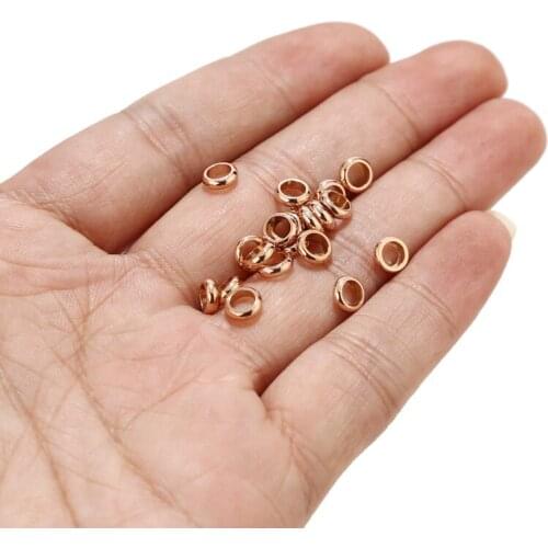 20pcs Stainless Steel 6mm Width Rose Gold Tone Large Hole Spacer Beads Jewelry Findings Accessories beads gold For DIY Making