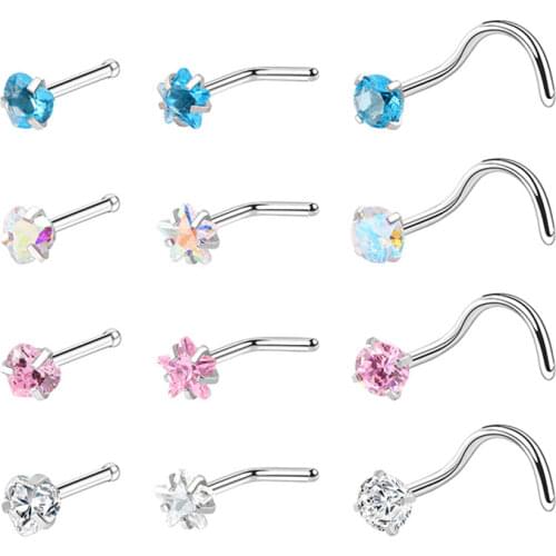 3Pcs 1 Lot Nose Piercing Nariz Jewelry for Women Stainless Steel Crystal L Shape Fake Nose Ring Body Piercing Stud Fake Piercing