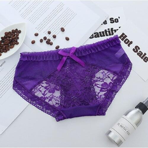 3PCS/Lot P040 Sexy Seamless Lace Lingerie Underwear FullbMesh Low Waist Women Panties Transparent Bow Pretty Briefs