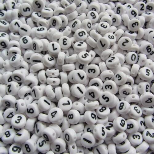 7 mm white acrylic arabic numerals beads individual number 0 to 9 3600 pcs per lot for garment decoration