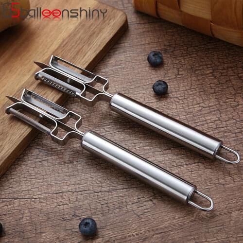 BalleenShiny Stainless Steel Multi-function Peeler Double-sided Vegetable Fruit Grater Portable Hollow Design Kitchen Tools