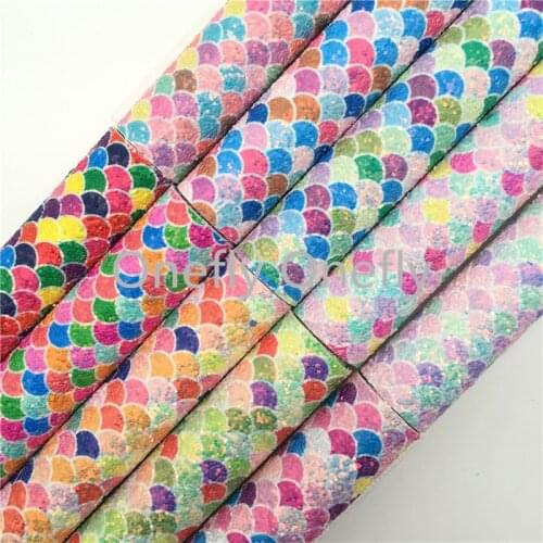 Onefly Mermaid Glitter Leather Fabric With Soft Felt Backing, Synthetic Leather For Bow DIY handbags shoes FZ027A