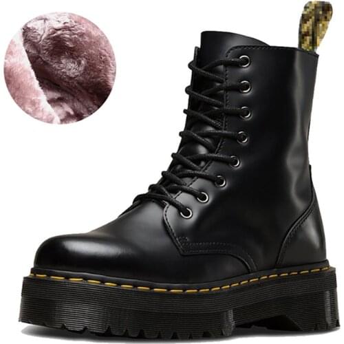 Platform Ankle Boots Women Genuine Leather Boots Luxury Brand Designer Winter Boots Female Warm Fur Women Shoes Black White