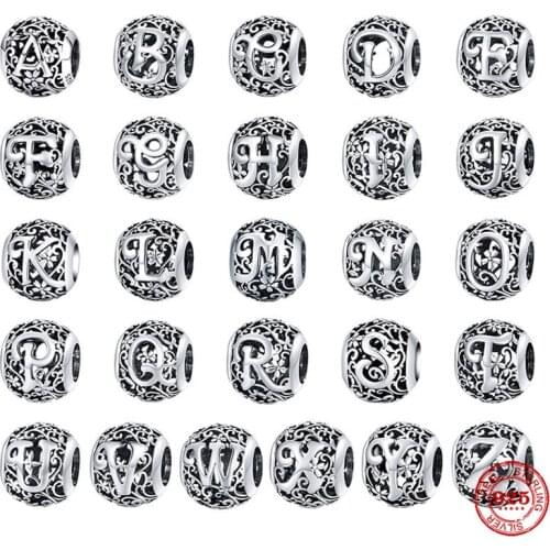 New 925 Sterling Silver Openwork Letter Shape A to Z Beads Charm Fit Original Pandora Bracelet DIY Jewelry For Women Gift