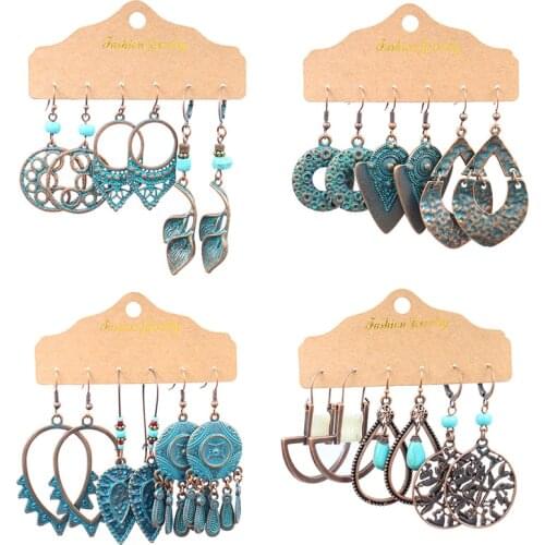 Ethnic Bohemian Tassel Bronze Earring Bag Leaf Geometric Shaped Air Bubble Texture Pendant For Women Earrings Popular Jewelry