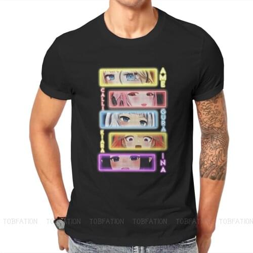 Hololive VTuber Neon Amelia Calliope Gura Kiara Ina'nis TShirt Men Gothic Oversized Harajuku Crewneck Cotton T Shirt 2020