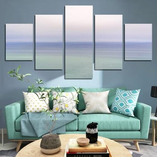 Gradient Color Seaside Landscape Painting 5Pcs Frameless Style Canvas Poster Home Bedroom Living Room Wall Frameless Style