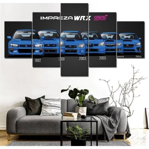 Hd Prints Home Decoration Wall Art Modular 5 Pieces Blue WRX STI Car Fashion Poster Painting Canvas Picture For Living Room Fram
