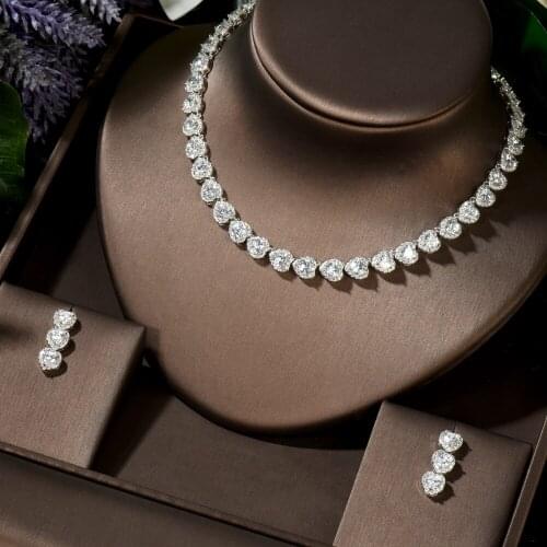 HIBRIDE Classic Love Heart Women Party Costume Jewelry Set African Wedding Necklace Earrings Bracelet for Brides Bijoux N-1457