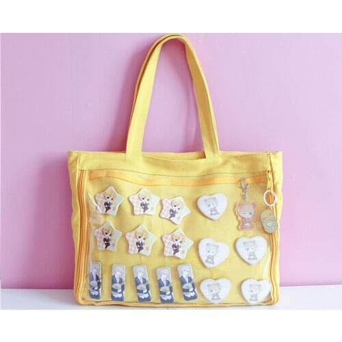 2021 Hot Kawaii Transparent Window Lolita Canvas Handbag Shoulder Bag Candy Color Lovely