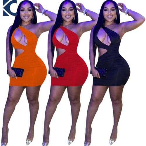 Good Quality women one shoulder hollow out bodycon dress summer sexy dresses club summer 2021