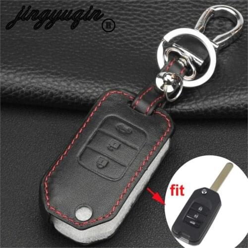 Jingyuqin 3 Buttons Remote Control Leather fob Key Cover Case For Honda FIT XRV VEZEL CITY JAZZ CIVIC HRV Civic Crider CRV