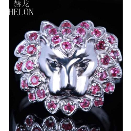HELON 0.8ct Genuine Natural Rubies & Black Diamonds Ring Sterling Silver 925 Engagement Wedding Ring Party Trendy Fine Jewelry