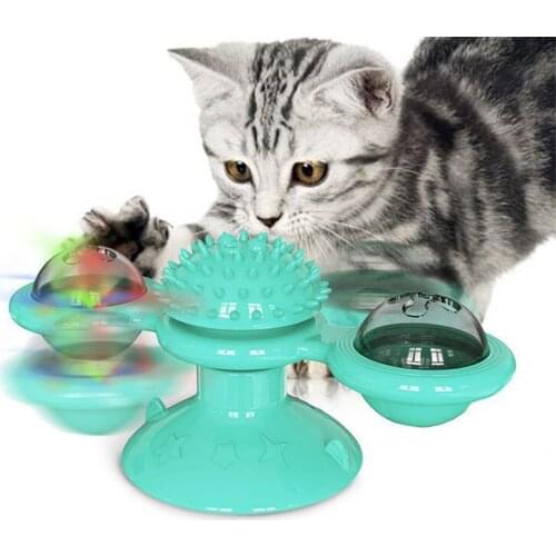 Cat Windmill Toys Interactive Puzzle Funny Massage Rotatable With LED Ball Teeth Cleaning Pet Products Tickle Cats Hair Brush