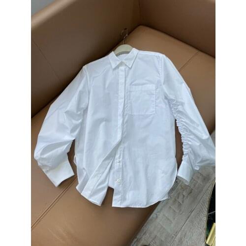 Fashion 2021 new ladies long sleeve sexy casual solid color pleated shirt 0315