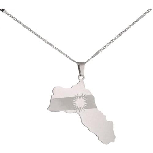Stainless Steel Trendy Kurdistan Map Pendant Necklaces Kurdish Flag Map Jewelry