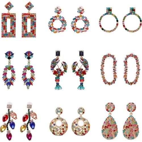 FASHIONSNOOPS New Colorful Big Brand Design Luxury Starburst Pendant Crystal Drop Earrings Gem Statement Earrings Jewelry