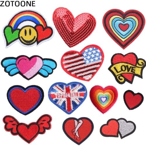 ZOTOOON Love Heart Patches Rainbow Stripes Iron on Patches for Clothing Embroidered Patches on Clothes Applique DIY Patch Badges