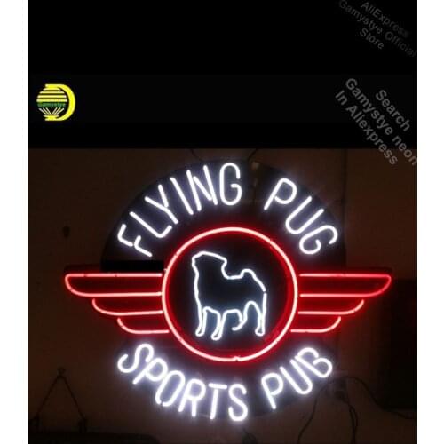 Neon Sign for Flying Pug Neon Flag Neon Bulbs sign Display Handmade Glass Personalized Custom Neon Sign Tube Neon Shop Cold Neon