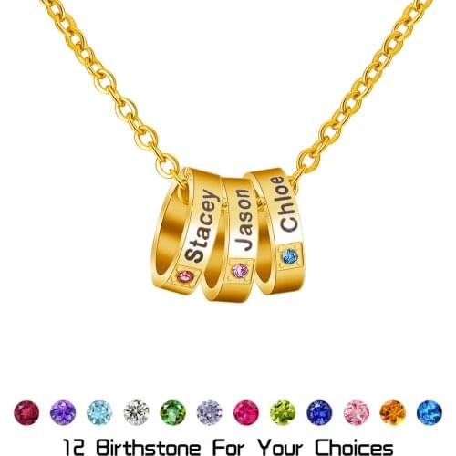 Personalized Family Names Birthstone Necklace Stainless Steel Names Loop Pendants Necklace Jewelry Gift