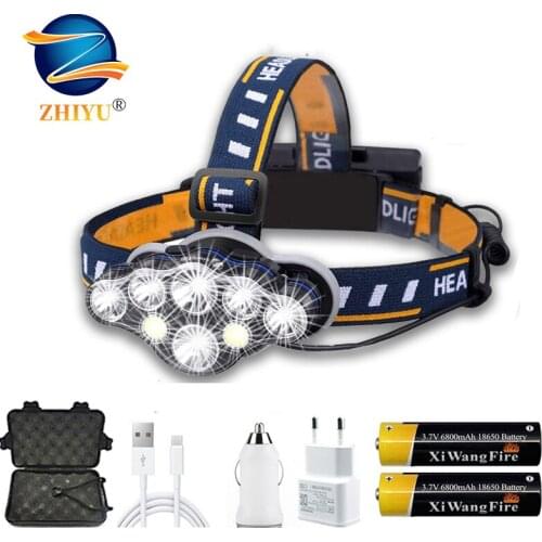 Rechargeable 8 LED T6 Headlight 5000 Lumens Super Bright Portable Fishing Headlamp Waterproof Outdoor Zoomable Camping Lantern