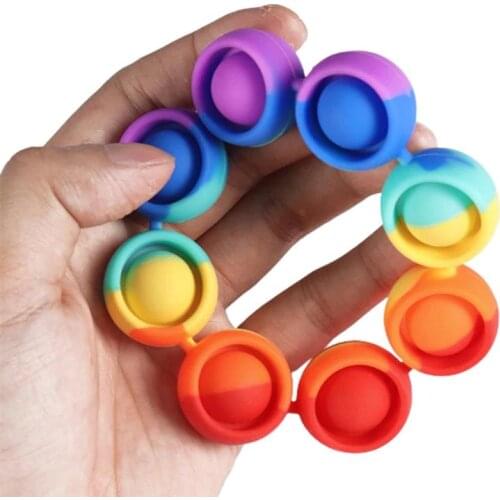 Rainbow Bubble Squeeze Bracelet Toy Stress Relief Toy Press Decompression Toys Luminous Hand Fidget Toys Soft Silicone Band