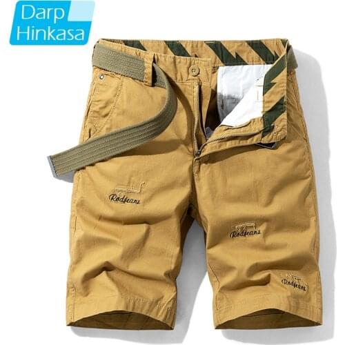 DARPHINKASA2020 Summer New Cargo Shorts Men Casual Loose Overalls Printed Embroidery Cotton Khaki Men Shorts