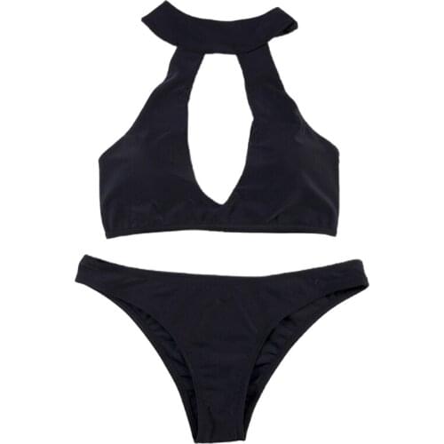 Sexy Bikini Womens Beach Swimsuit Swimming Trunks Suit Breast Pads Gathered Push Up Halter Holiday Solid Swimwear Plus Size