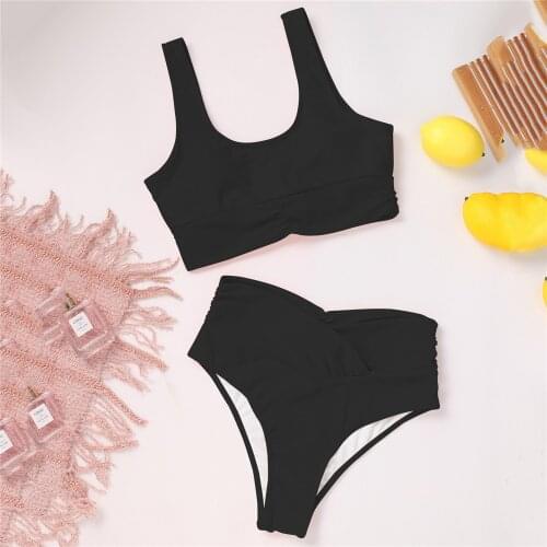 Sexy Black Push Up Bikinis 2021 Mujer High Waist Swimwear Women Swimsuit Ruched Bathing Suit Brazilian Two Piece Bikini Set New