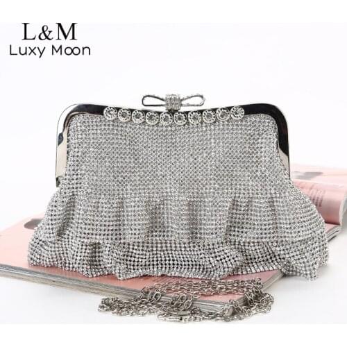 Rhinestone Evening Clutch Purse Bag For Women Wedding Crystal Luxury Design Handbag Small Gold Silver Chain Shoulder Bag X516H
