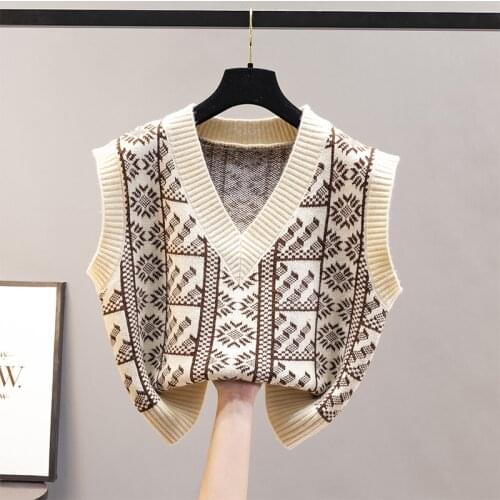 Urifens French V-Neck Sweater Waistcoat Women Spring New Korean Loose Sleeveless Vest Casual Korwan Chic Brown Sweater BN51U