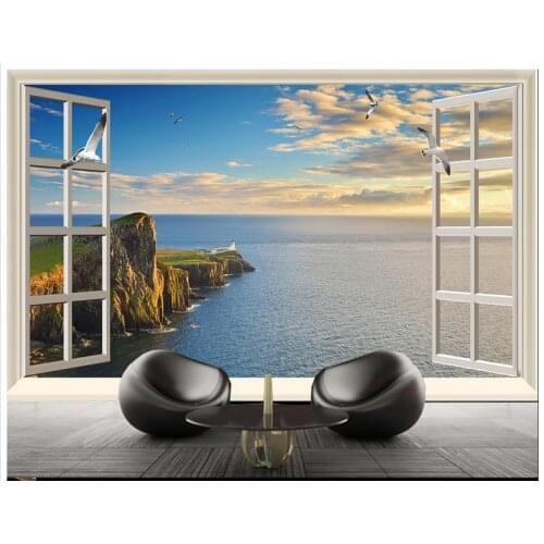 High Quality Hot Sale New custom 3d wallpaper Ocean scenery TV setting wall adornment picture of hd sunshine outside the window