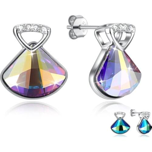 ZEMIOR 925 Sterling Silver Earrings Shining Geometric Austria Crystal Hanging Stud Earrings For Women Party Fashion Jewelry