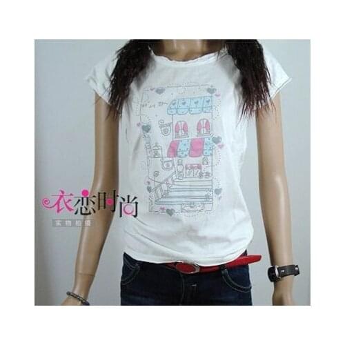 Women summer new cute cartoon Romantic house print comfortable O-neck casual Short sleeve cotton T-shirt