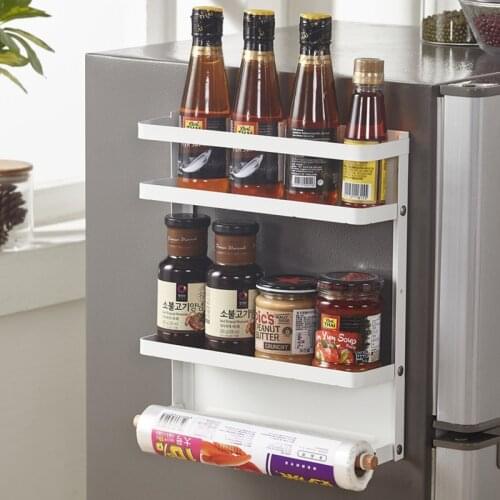 1/2/3 Tier Magnetic Fridge Shelf Paper Towel Roll Holder Refrigerator Side Hanging Spice Rack Kitchen Bathroom Storage Organizer