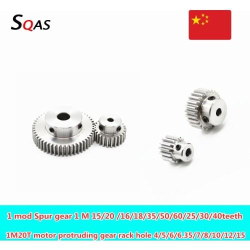 1 pc 1 mod Spur gear 1 M 15/20 /16/18/35/50/60/25/30/40teeth 1M20T motor protruding gear rack hole 4/5/6/6.35/7/8/10/12/15