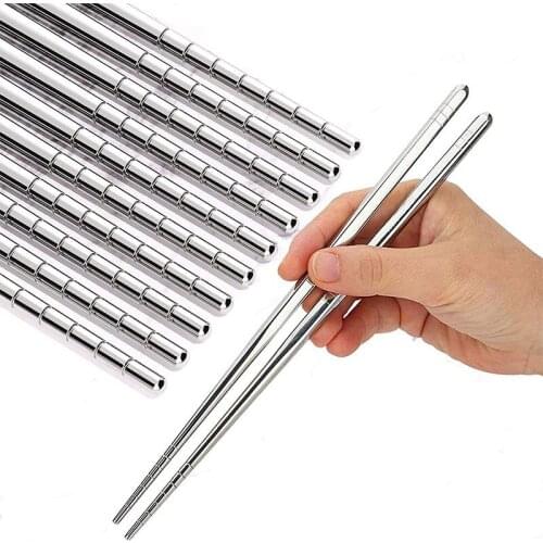 10 Pairs 22.5cm Metal Chopsticks Food Grade Stainless Steel Sushi Sticks Non-slip Anti-scalding Food Sticks Reusable Tableware