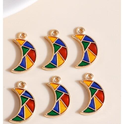 10pcs 10*17mm Enamel Crescent Moon Charms for Bracelets Pendants Necklaces Making Stitching Tangram Charms DIY Jewelry Findings
