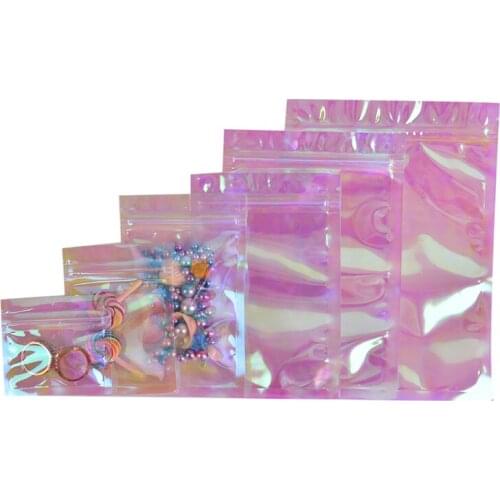 100Pcs Rainbow Transparent Symphony Ziplock Bag Iridescent Zip lock Bags Cosmetic Plastic Laser Zipper