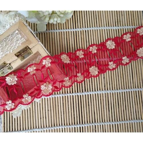 2Yards Red Lace Trim Webbing Hollow out Embroideried Edge Ribbons Fabric for Dance Dress Bag DIY Sewing Accessories 45mm Width