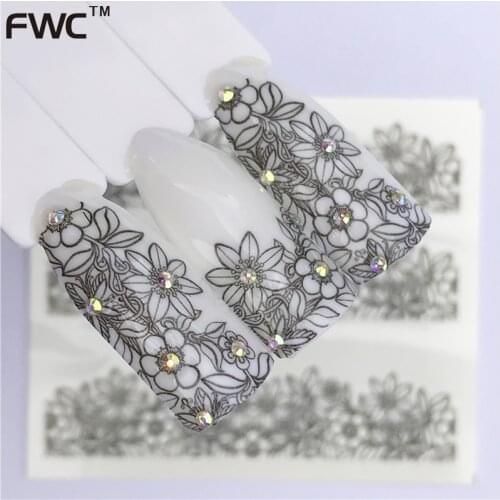 ZKO 25 Designs New Black Flower Lace Designs Nail Art Water Decals Transfer Nail Stickers Decoration Elegance Manicure Tool
