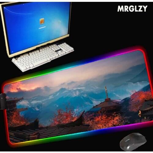 MRGLZY RGB beauty big mouse pad desk mat LED gaming accessories household carpet pad non-slip waterproof natural rubber XXL