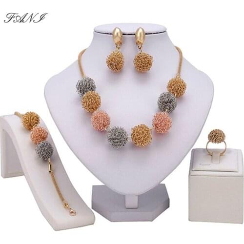 Fani 2021 New African Beads Bridal Jewelry Sets Dubai Gold-colorful jewelry sets Wholesale nigerian woman custome jewelry set