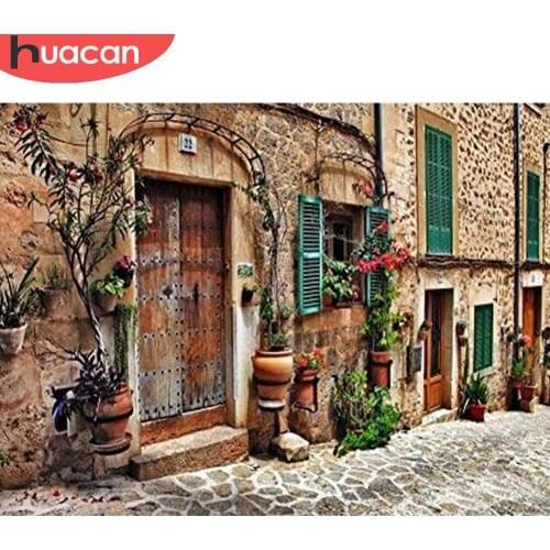 HUACAN Diamond Art Painting Street City Square/round Embroidery Town Building Mosaic Wall Decor Crystal Gift