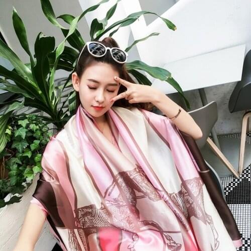 180cm Spain euro Summer silk scarf women Contrast color Horse printed large long scarf for women travel scarf Shaw Bandana stole