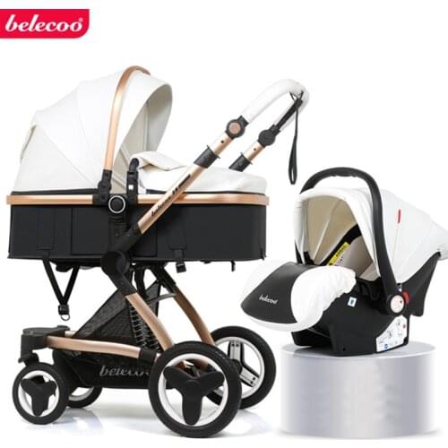 Belecoo Stroller 3-in-1 Eco Leather Shock Absorber Lightweight Stroller Infant Carriage Some Country No Tax