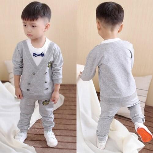Spring Autumn Child College Style Clothing Set Baby Boys Handsome Double Breasted T-shirt Pants 2pcs Outfit Toddler Tracksuit
