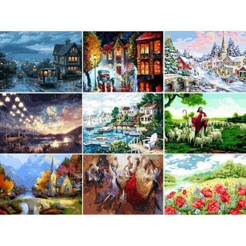 Painting By Numbers DIY Town scenery 40x50cm Handmade Gift Paint By Number Canvas Kits Figure Acrylic Paint Decoration