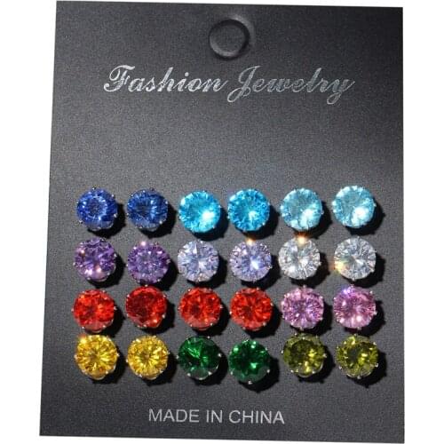 LIMARIO 12 Pair AAA CZ Shiny Wedding Stud Earrings Set for Women Men Crystal Jewelry Accessories Multicolor Earing Oorbellen